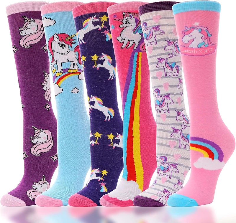 ANTSANG Kids Girls Knee High Socks Long Boot Crazy Silly Fun Gift Cute Tall Animal Socks for Child 6 Pairs - Image 1